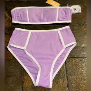 Never worn, purple and white bikini set size small